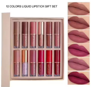 Lipstick Set of 12 Matte Velvet Mini Liquid Lipstick Set for Women - Long Lasting, Waterproof Lip Gloss Combo For Girls.